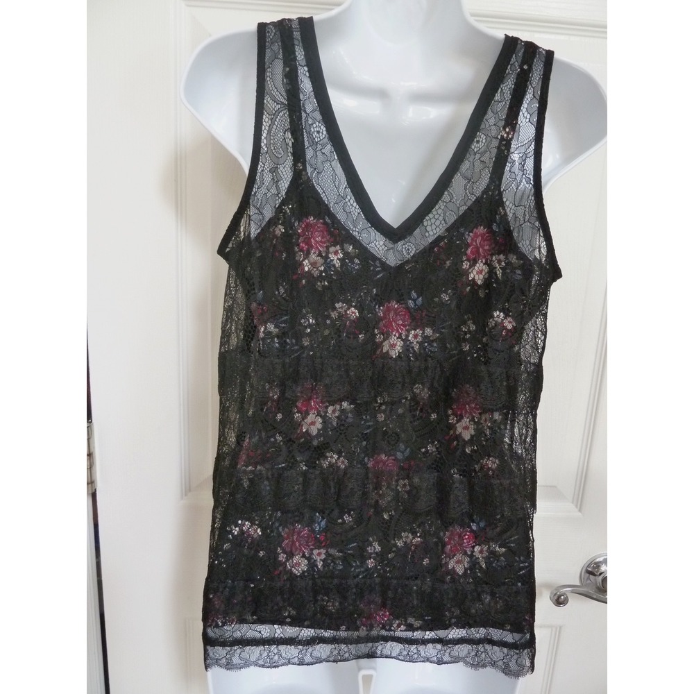 White House Black Market Floral Tank with Lace Topper Set Small Black Multicolor - Picture 4 of 7